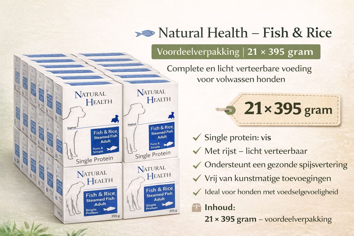 Natural Health Dog Steamed Fish & Rice - 21x 395 gram