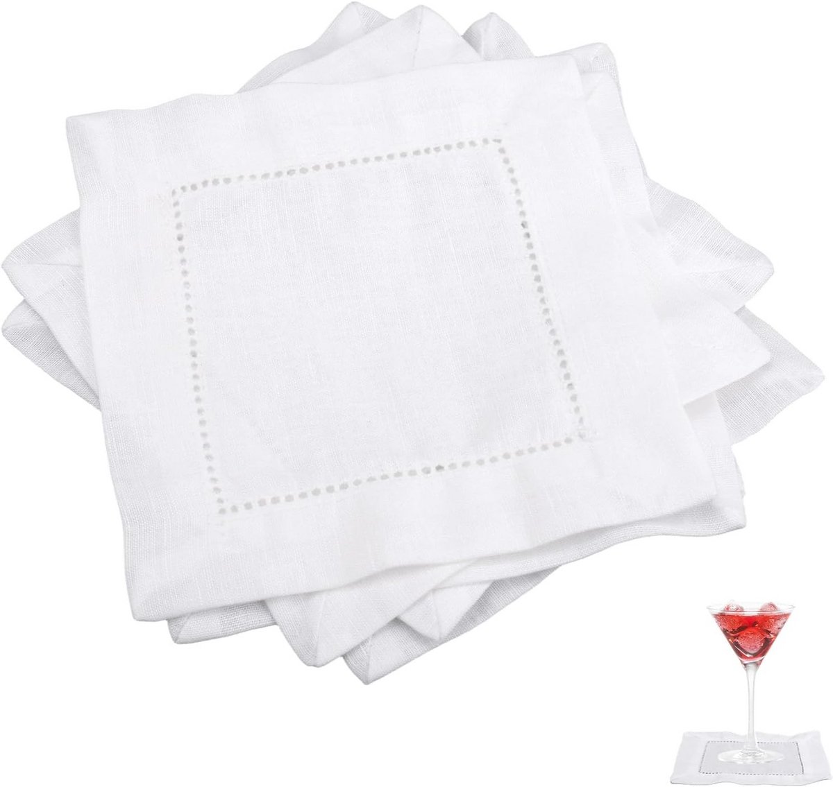 12 Linnen Cocktail Servetten Herbruikbaar Wit 15x15 cm voor Feestjes en Thuis