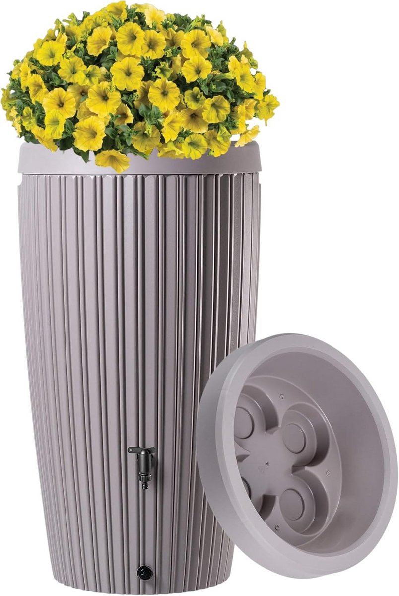 Design Regenton 240 Liter met Deksel en Kraan - UV- en Vorstbestendig Watervat voor Tuin