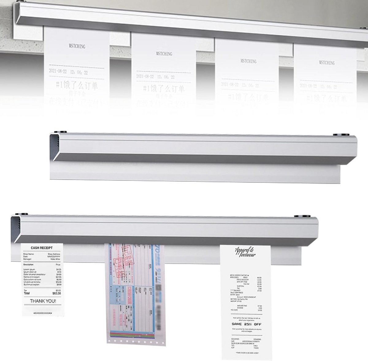 Set van 2 Aluminium Bonrails voor Keuken en Horeca - Zelfklevend Bestelbevestiging