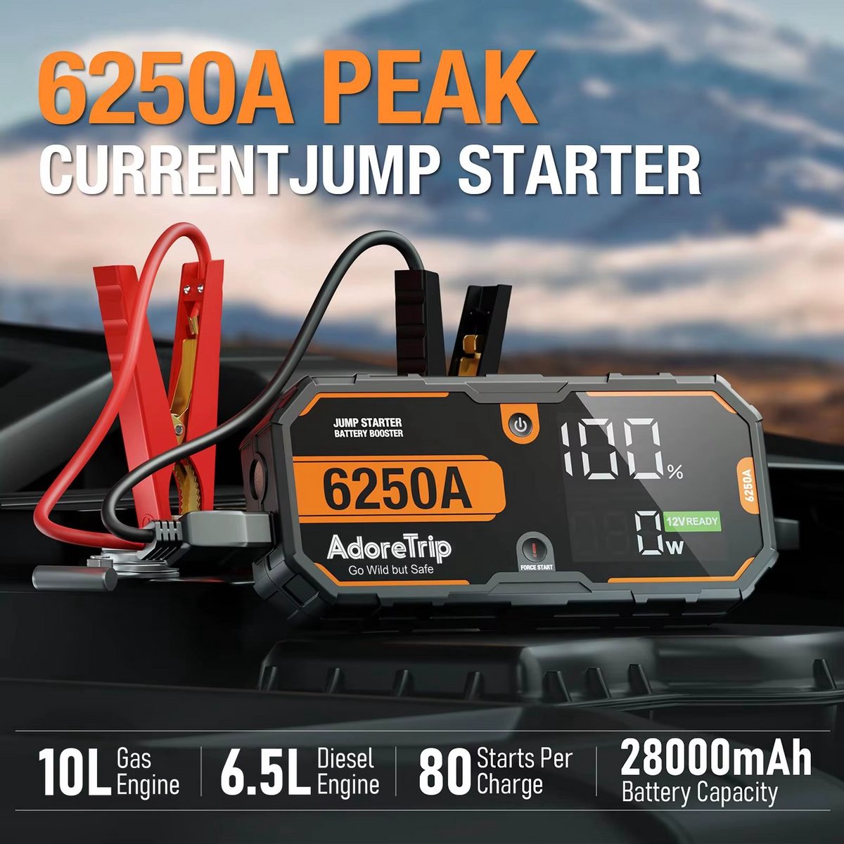 Multisupply - Jumpstarter - Auto 6250A 30000mAh Draagbaar - 12V - Batterij Oplader Booster Startappa²raat Jumpstarter 12V voor Auto – 960 CCA - Boost Pro 8250 – Starthulp met Forcestart, LED-scherm & Powerbank – Incl. Zaklamp & Opbergkoffer – foto 2