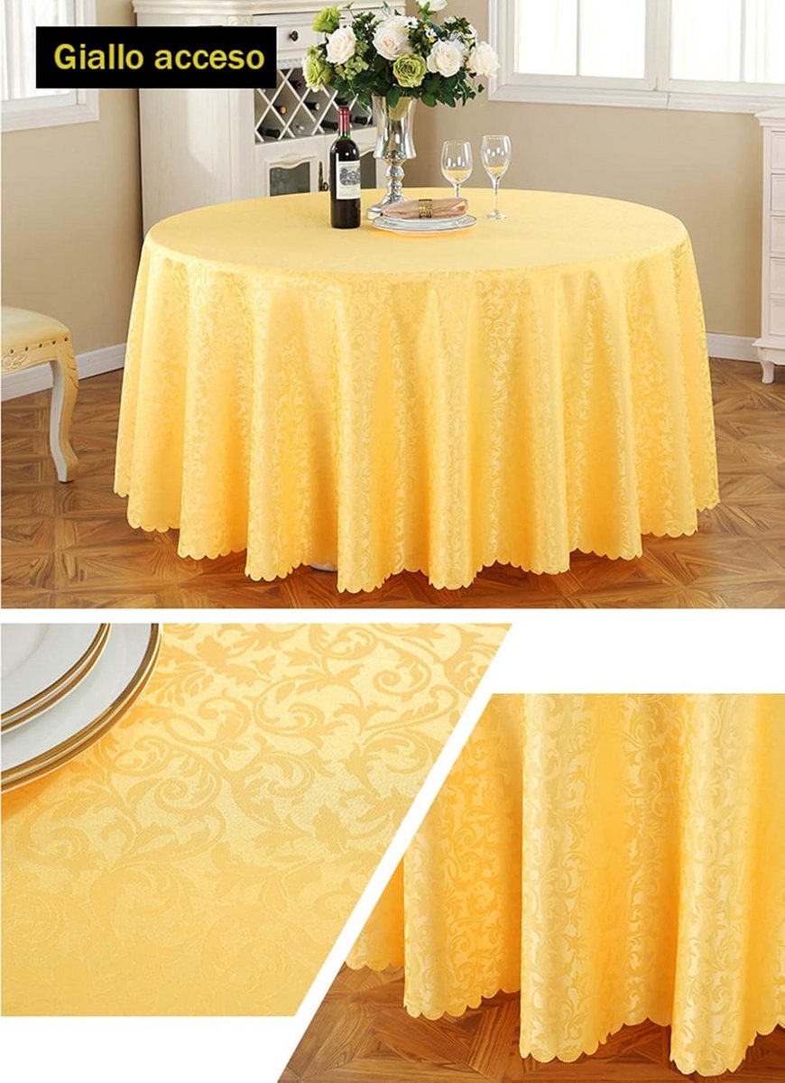 Rond Tafelkleed Polyester Jacquard Geel 220 cm Diameter