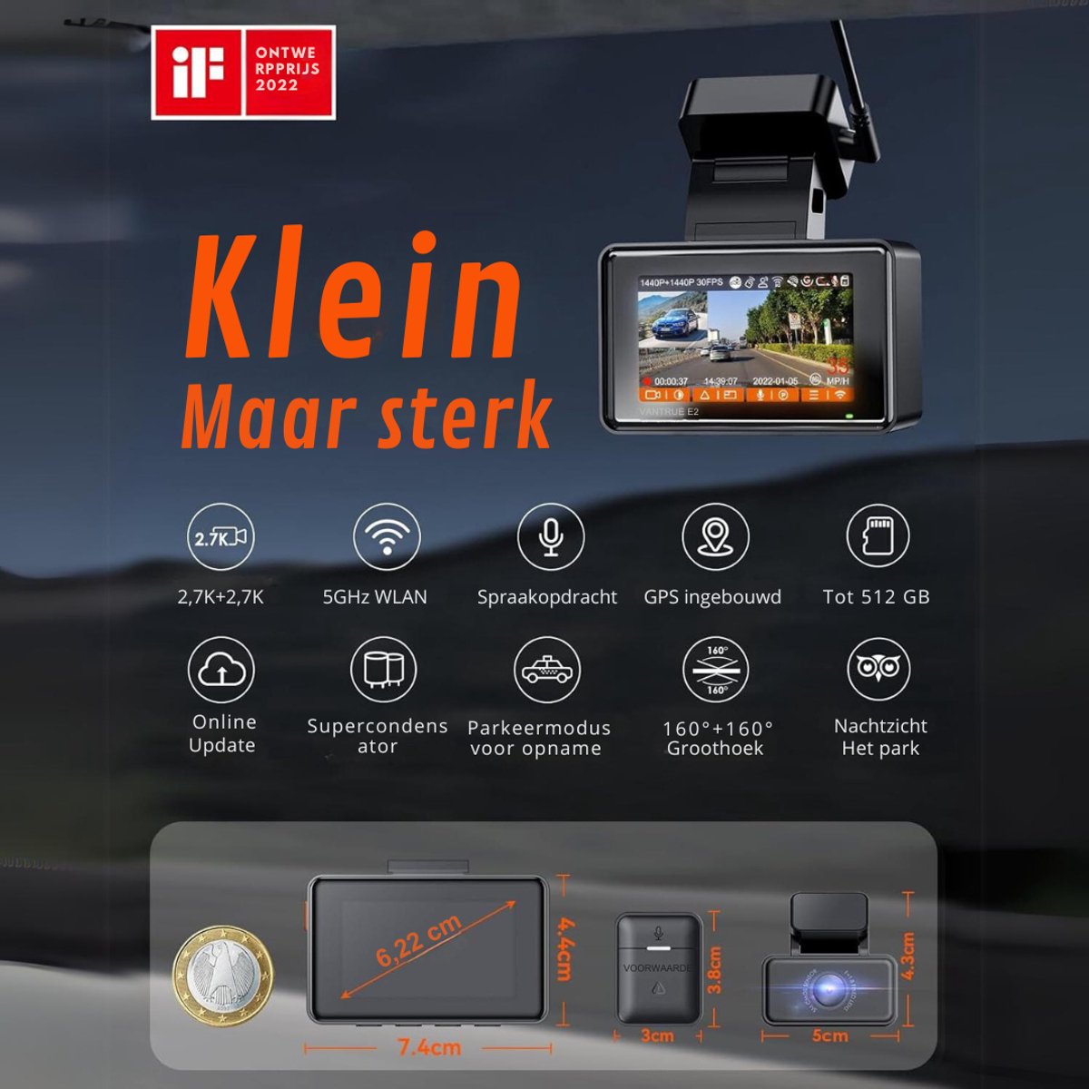 Aurixi® Dual Dashcam - Voor en Achter Camera – Auto Camera Met Nachtzicht - Zwart- 14cm x 15cm x 11cm – foto 2