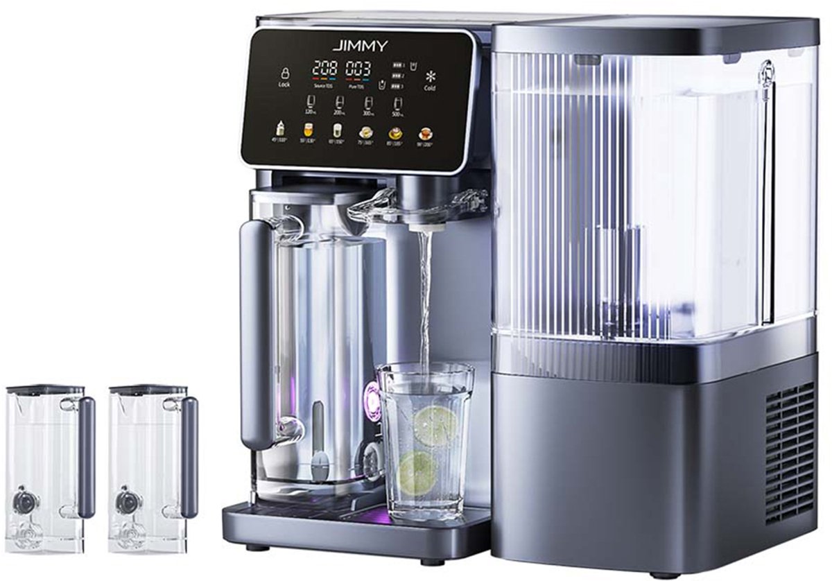 JIMMY R9 Pro Omgekeerde Osmose Waterfilter – RO Waterdispenser met 7-Traps Filtratie, UV-Sterilisatie, Direct Warm & Koud Water, 5,5L Watertank, 2 x 1L Karaffen en LED Touchscreen