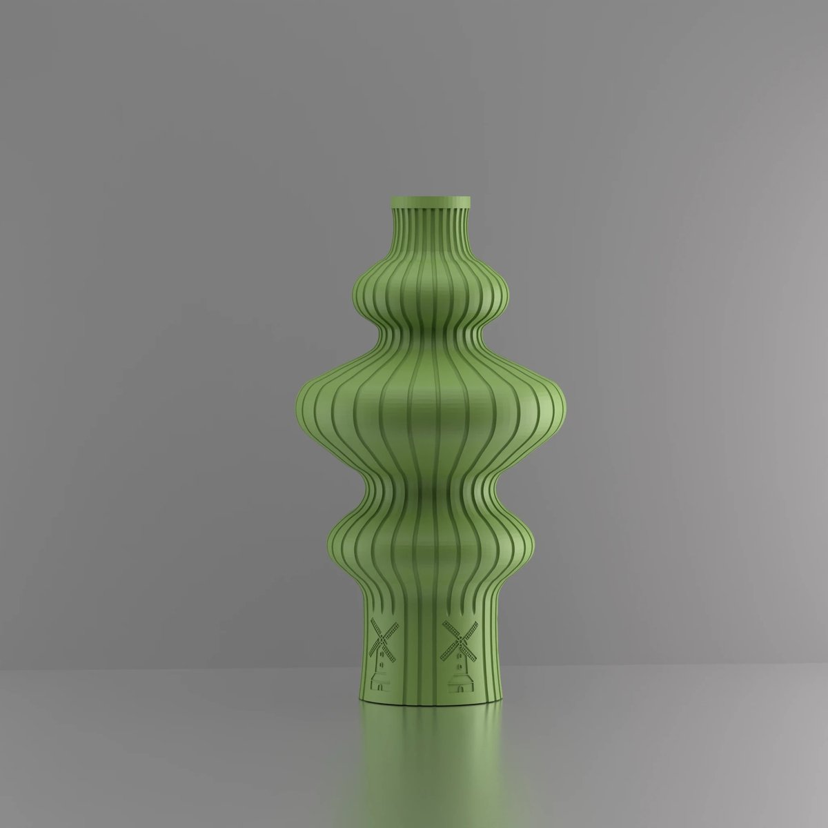 3d-gezellig Fontein met molen - Vaas - Lichtgroen - Maat 25 cm - Kunststof - Modern - Bloemenvaas -100% gerecycled PLA (bioplastic)