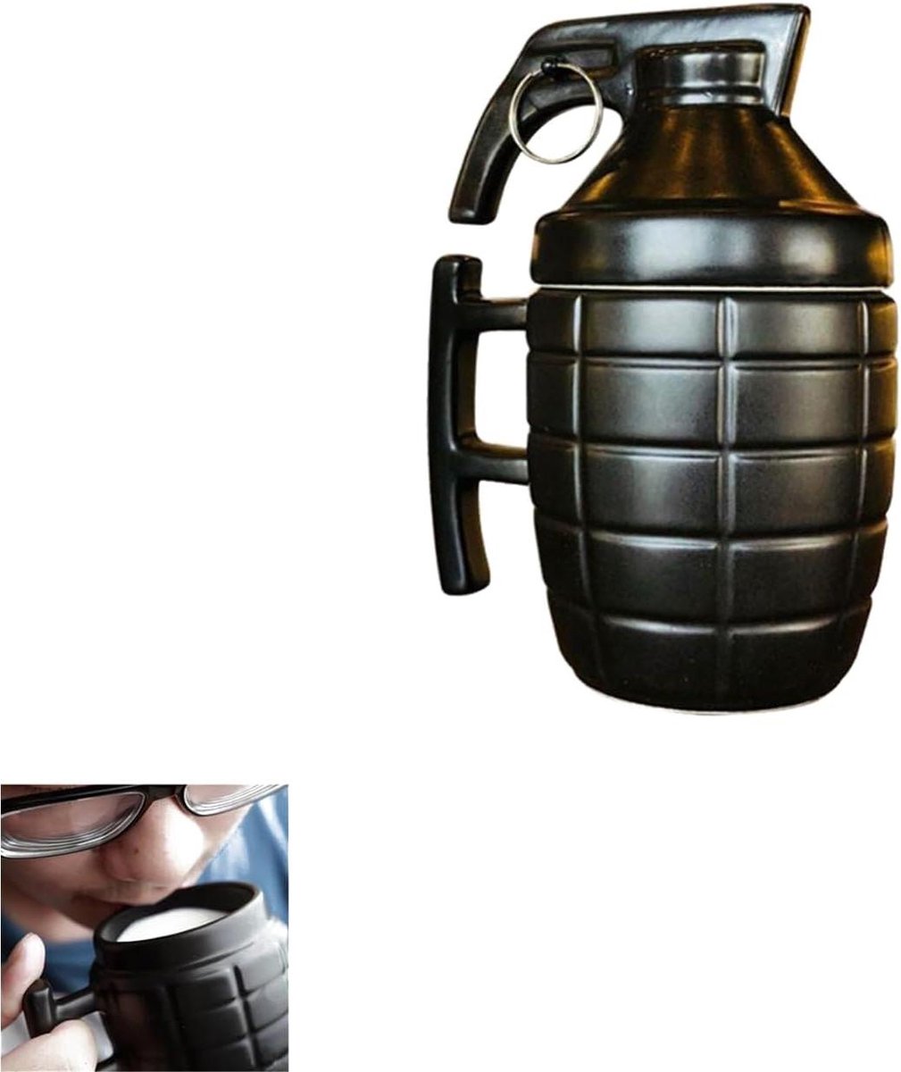 Mok in de vorm van handgranaat voor kantoor en militaire fans, grappig cadeauidee