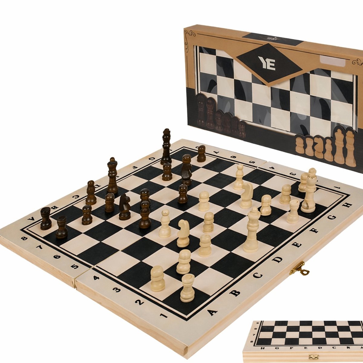 Schaakspel - Schaakset XXL- Schaken - Schaakbord Met Schaakstukken - Inclusief Ebook - Hout - Inklapbaar - 34cm bij 34cm