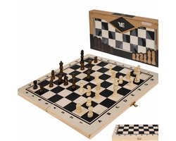 Schaakspel - Schaakset XXL- Schaken - Schaakbord Met Schaakstukken - Inclusief Ebook - Hout - Inklapbaar - 34cm bij 34cm