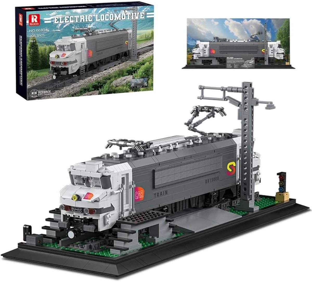 Reobrix 66803 Elektrische trein retro classic bouwset | Locomotief miniatuur modelbouw | Technische educatief creator speelgoed ideas bouwpakketten voor expert volwassenen & kinderen | Niet geschikt voor Lego rails | Bouwdoos met 2052 bouwstenen
