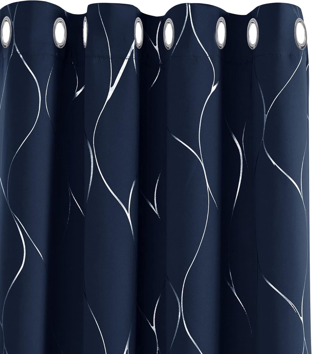 Famanu Verduisterende Gordijnen met Ringen - Bedrukte Gordijnen met Oogjes voor Slaapkamer - Woonkamer - cm (B x H) - Marineblauw - 2 stuks