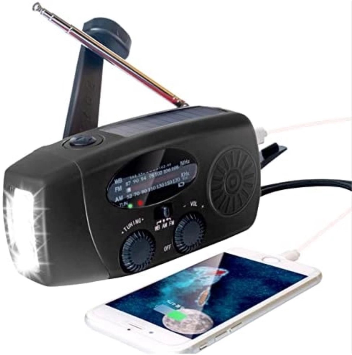OIMG Noodradio - Draagbare noodradio - Powerbank 2000 mAh - Radio Met Accu Batterij Voor Noodsituaties - Noodpakket - Solar Opwindbaar - Solar - Zaklamp - Powerbank - Noodradio Op Batterijen - Geschikt Voor Rampen/Camping - Draagbare - zwart
