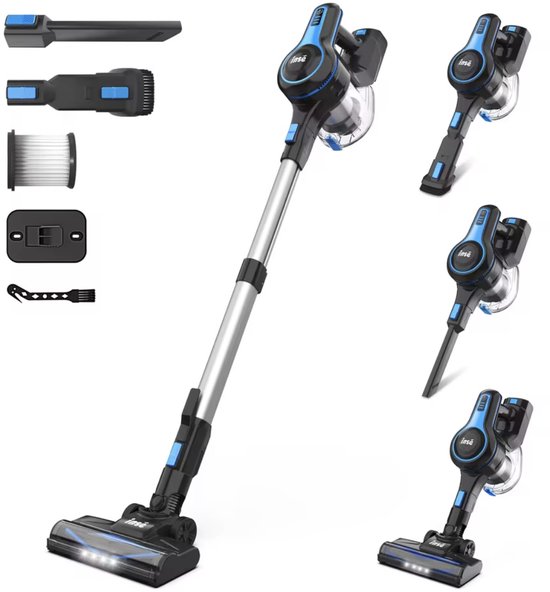 Steelstofzuiger Zonder Zak Op Accu - Kruimeldief Best Verkocht - Handstofzuiger Met Steel - Zwart - Blauw