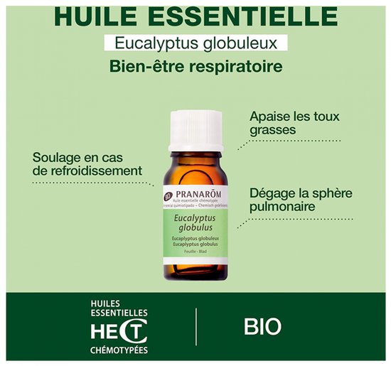 PRANARÔM etherische olie eucalyptus globulus voor ademhalingswelzijn, opluchting bij verkoudheid.