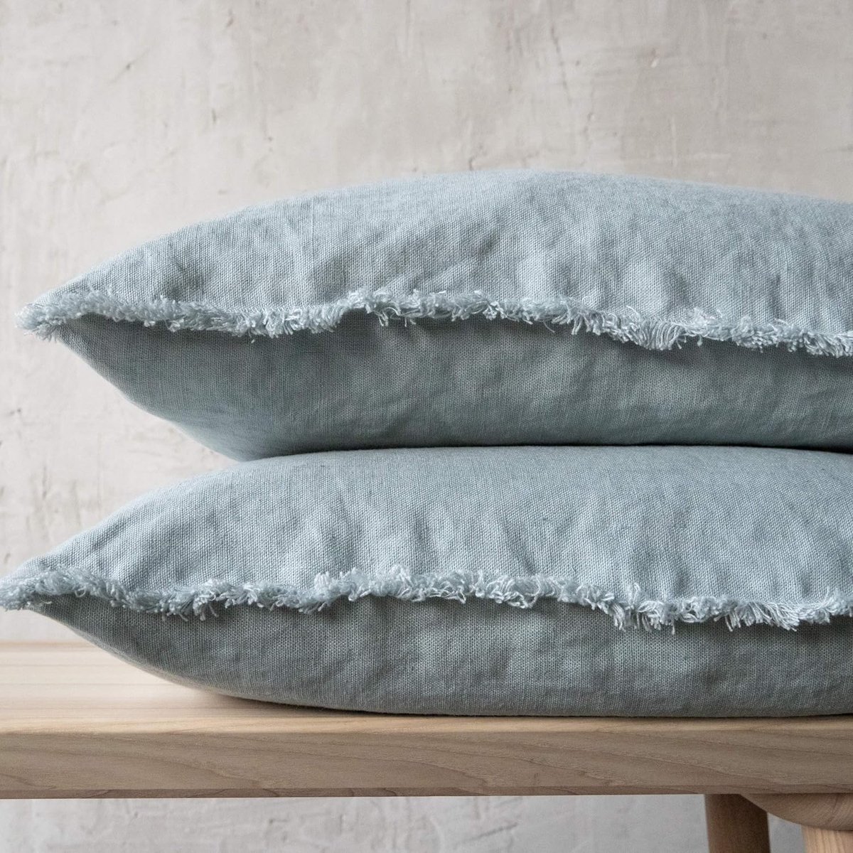 Sierkussenhoes 50x50 cm Linnen – Luxe Voorgewassen Linnen Kussenhoes met Franjes & Ritssluiting – Decoratieve Bank- en Sierkussen Overtrek Blauw – Pauwhome