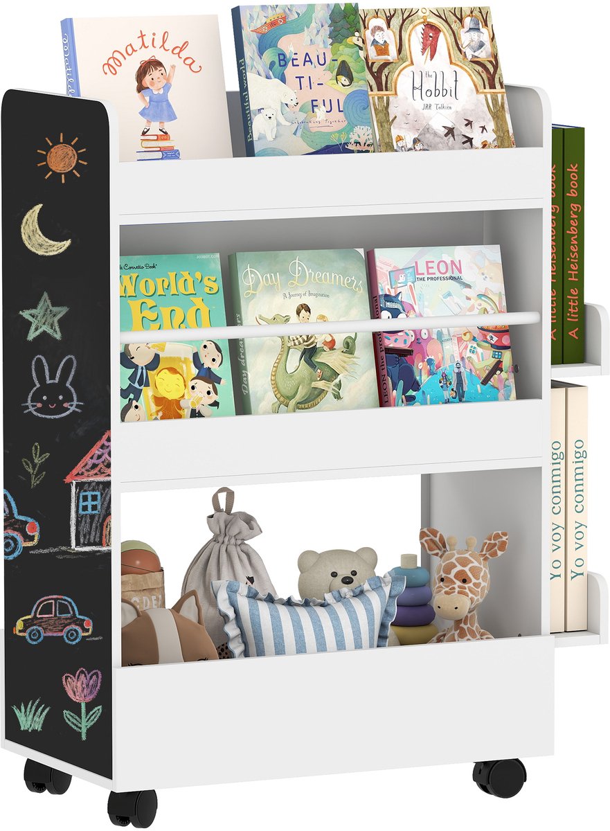 AIYAPLAY Kinderboekenkast MDF 66,5L x 32,5B x 86,5H cm Wit