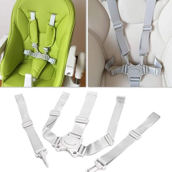 2 stuks 5-Point Baby Safety Harness Adjustable High Chair Harness for Baby High Chair Universal High Hat Pram Attachment (Grey) — afbeelding 3