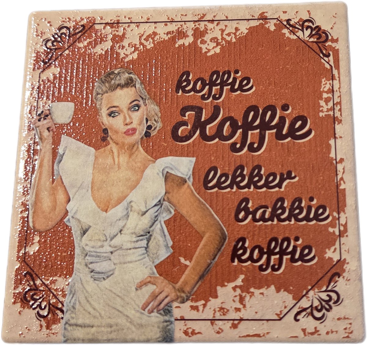 1 x Tegel - Wandtegel - Spreuk - Koffie Koffie - Lekker Bakkie Koffie - 11 x 11 x 0.6 cm
