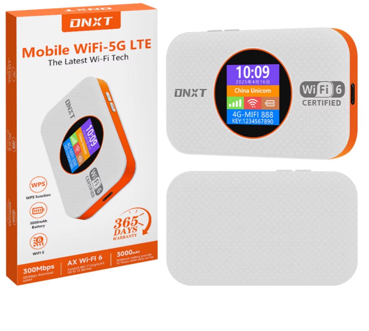 DNXT 4G LTE WiFi Router met Simkaart – Draagbare MiFi Hotspot – Mobiel Internet Router – WiFi 6 – 300 Mbps – Draadloze Simkaart Router voor Thuis, Reizen, Camper, Studenten, Backup Internet-Wit