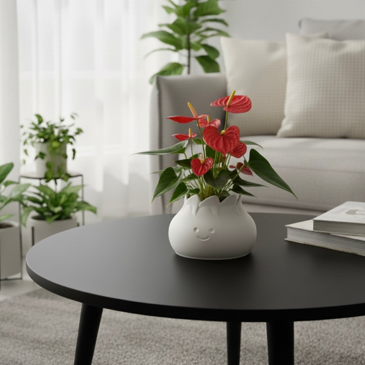 PlantjeKop Bloempot met gezicht – Cartoonbloempot – Vrolijke design bloempot – Geschikt voor kamerplanten – 100% waterdicht – rond 9 cm – Planten met karakter – Wit | DumplingKop