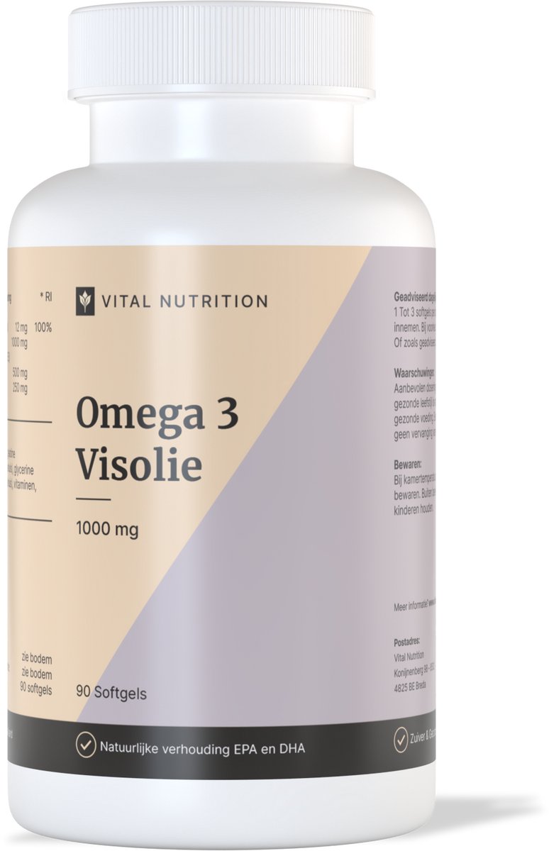 Vital Nutrition Omega 3 Visolie - 1000 mg (EPA: 500 mg & DHA: 250 mg) - TOTOX <7.5 - Onafhankelijk Getest - 60 Softgels