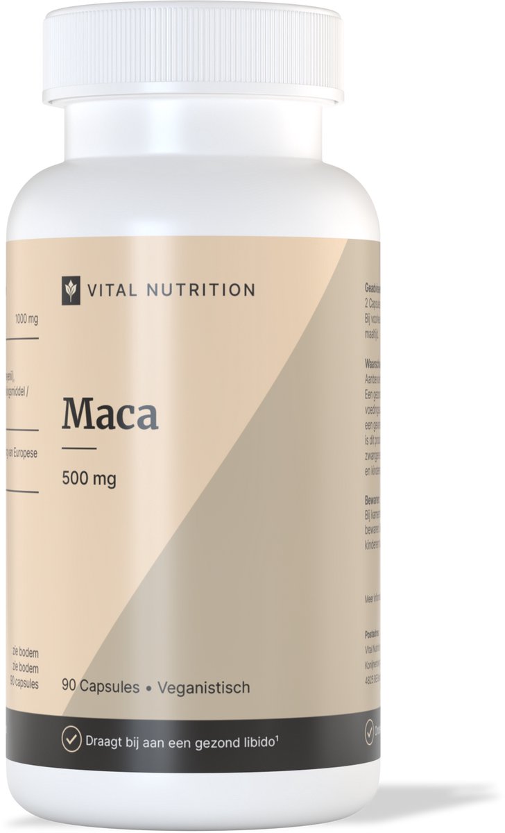 Vital Nutrition Maca - Premium extract uit Andes Gebergte - Hoog gedoseerd - Vegan - Libido en Energie* - 90 Capsules
