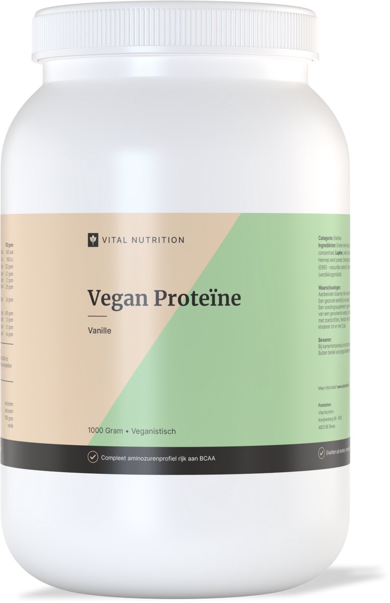Vegan Proteïne - Veganistisch - Compleet in Aminozuren - Plantaardige eiwitblend (erwten, hennep & lupine) - Natuurlijke zoet- en smaakstoffen - 1000 gram / 33 shakes - Vanille | Vital Nutrition