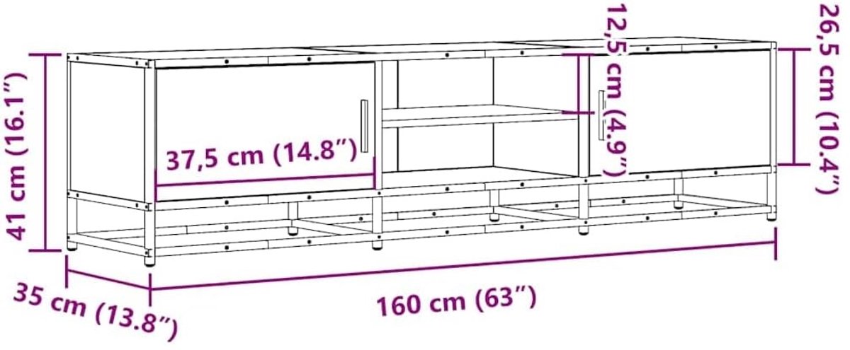 TV-meubel Urbanhome Grijs Sonoma – Industrieel Lowboard met Metalen Frame en Opbergruimte, Robuust Hout, Voor Woonkamer en Slaapkamer, 160 cm