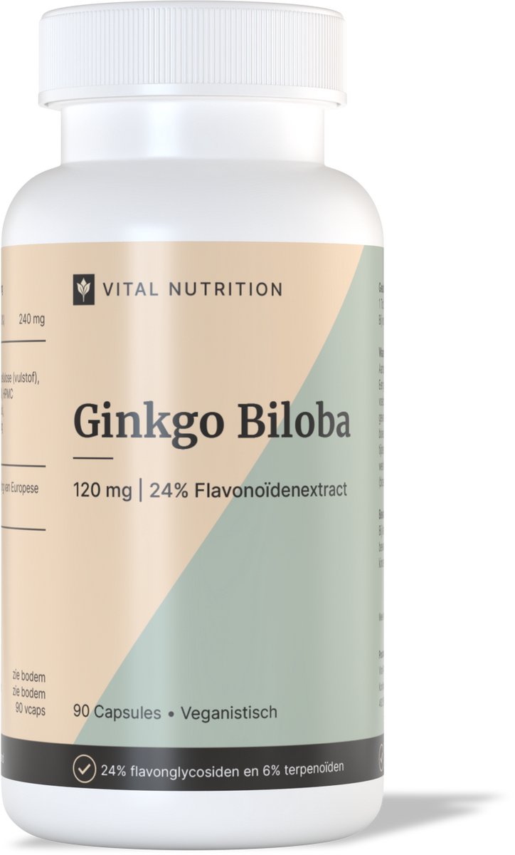 Vital Nutrition Ginkgo Biloba - Zuiver extract - 24% flavonglycosiden en 6% terpenoïden - 100% plantaardig - 90 capsules