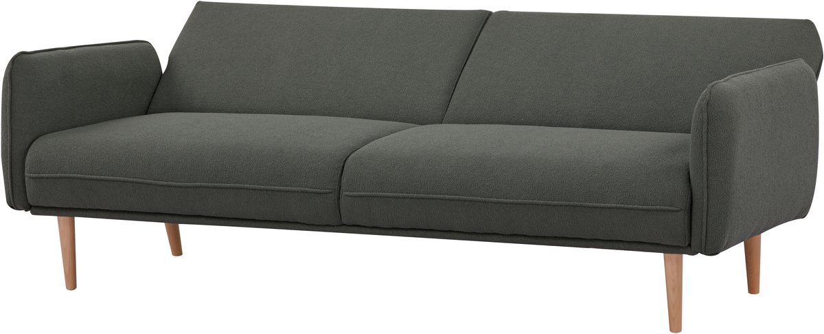 Sleepking - Slaapbank / Sofa Bed - Adeleine - Donkergroen Teddy Bouclé - Houten Design Poten