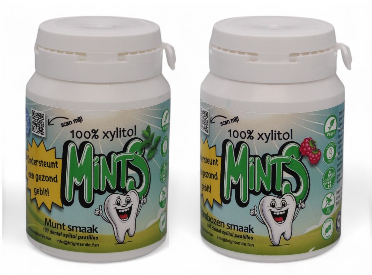 Bright Smile For You 100% Xylitol Mints - Pastilles – Suikervrij – Munt en Framboos smaak – Voordeelset 2 stuks – Tegen droge mond & tandplak