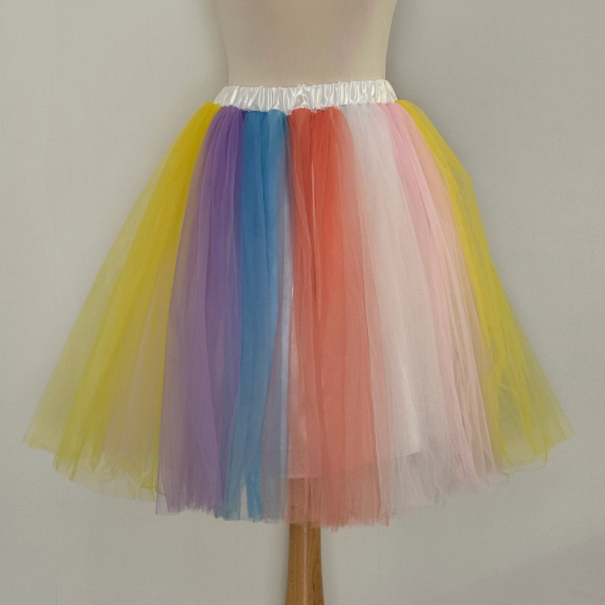 Pastel regenboog lange tutu rok S - lengte rok 55 cm