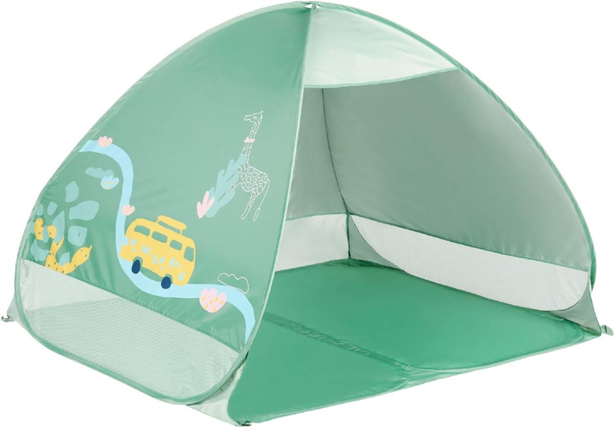 Aurixi® Strandtent uv Bescherming - Strandtent Baby Pop Up – Strandtentje Extra Licht – Strandschelp – Strand Tent – Zonbescherming – Pop Up Tent - Voor in de Tuin, Strand, Vissen Etc. - Groen- 120cm x 96cm x 85cm