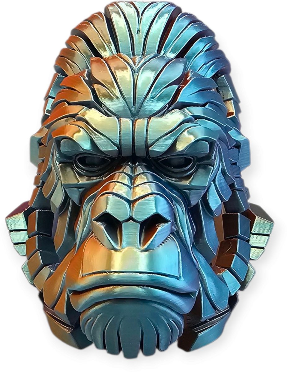 Layerzz - Geometrische Gorilla kop - 3D print - kleurveranderend - huisdecoratie - eyecatcher - goud blauw paars