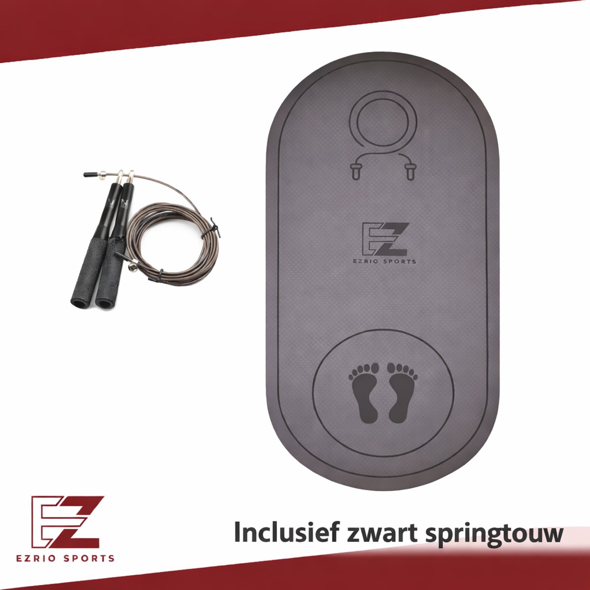 Fitnessmat – Springtouw – Touwtje Springen – Fitness Mat Anti Slip – Sportmat – Yoga Mat – Afvallen – Met Kogellagers – Geluiddempend – Grijs