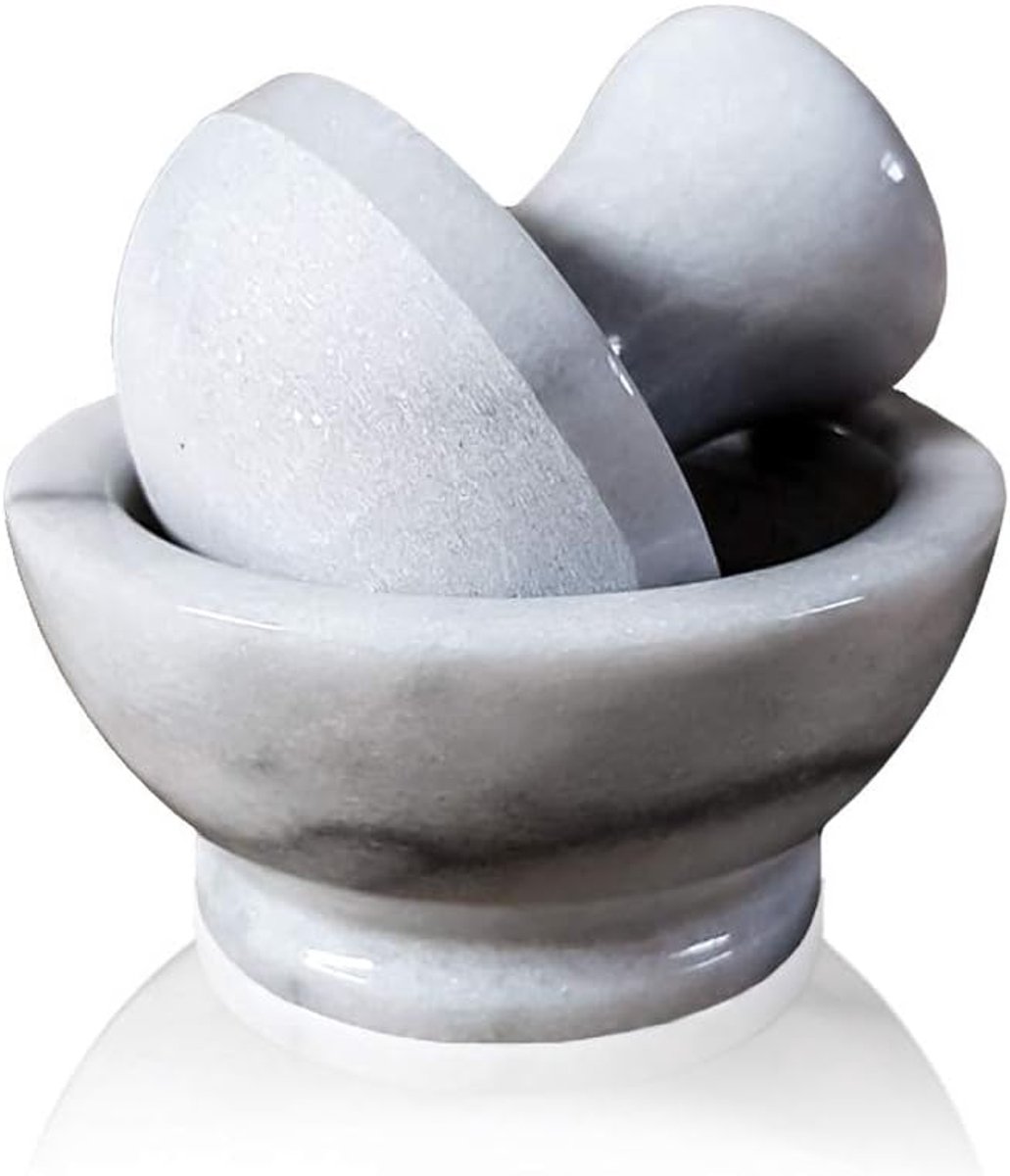Marmeren vijzel met stamper, 10 cm