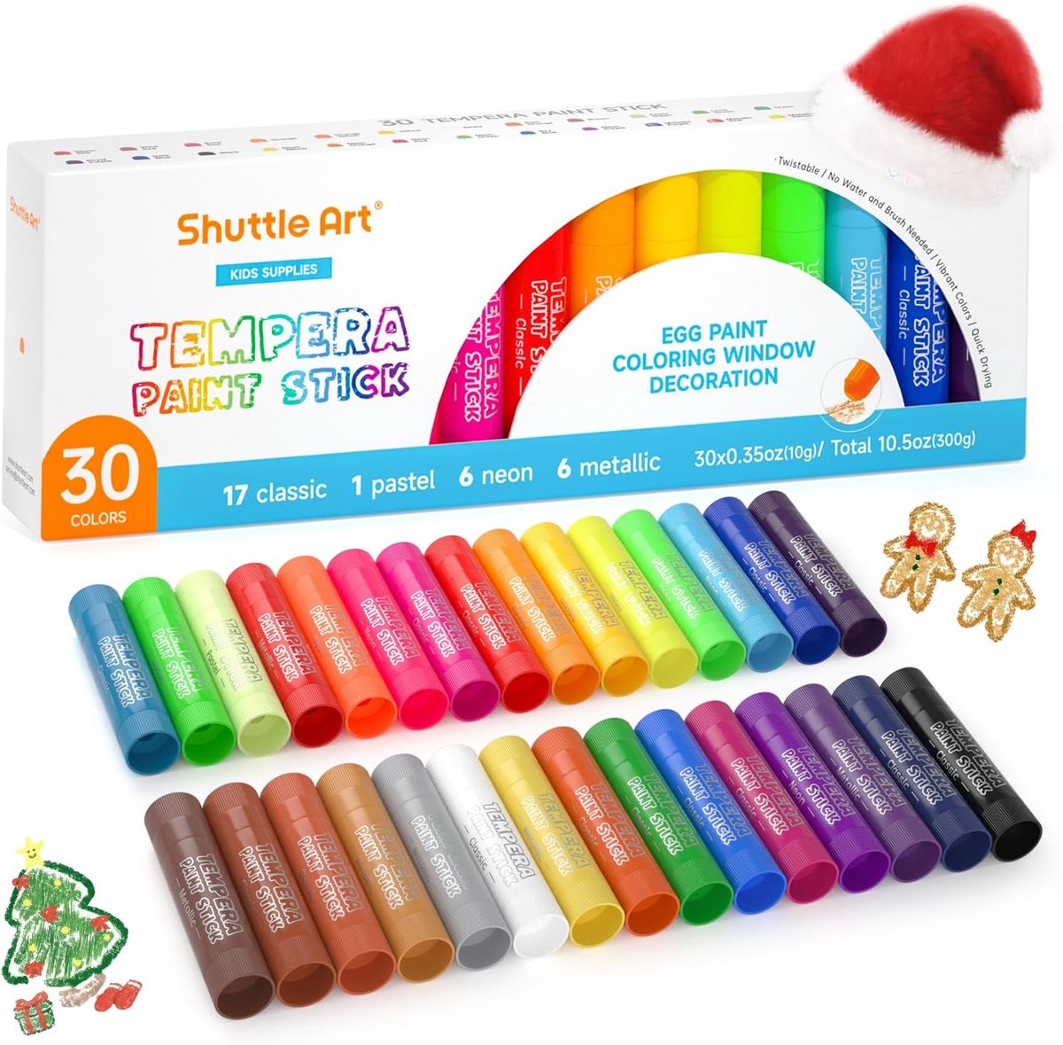 Wasbare Tempera Verfsticks voor Kinderen - 30 Kleuren - Sneldrogend Knutselmateriaal