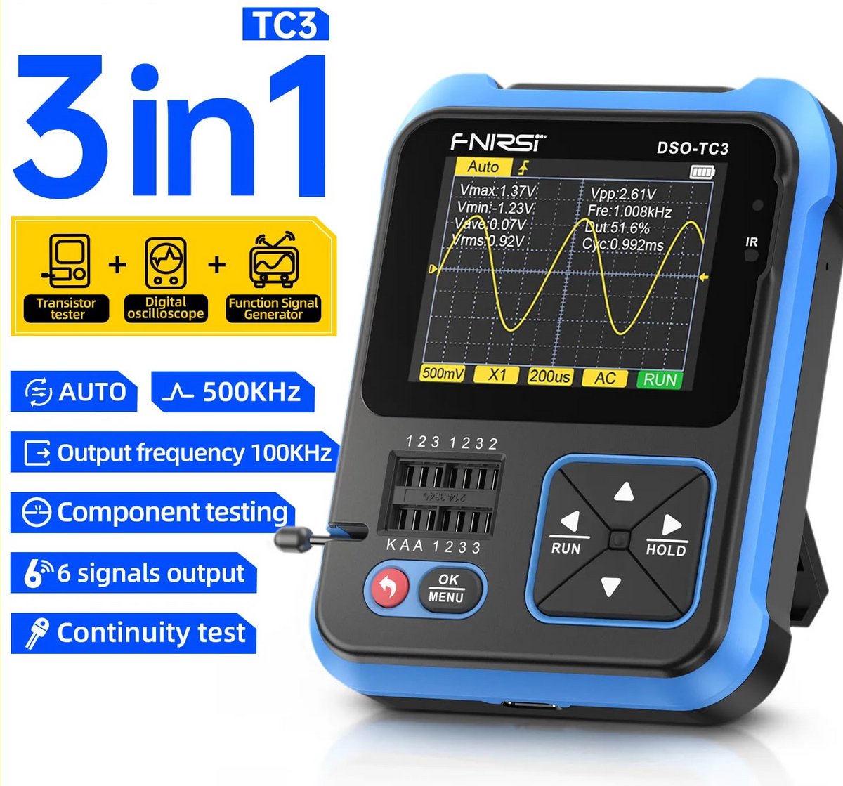 3-in-1 Multifunction Tester: Digitale Oscilloscoop, Transistor Tester & Functie Generator