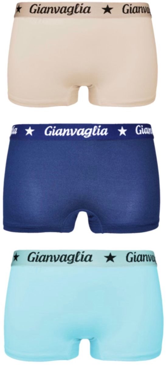 Gianvaglia 8037 Dames Boxershorts – Set van 3 - Korte Pijp - Beige/Blauw/Turquoise - L