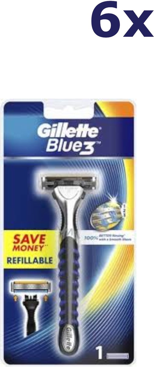 6x Gillette Blue3 - scheerapparaat + 1 navulmesjes