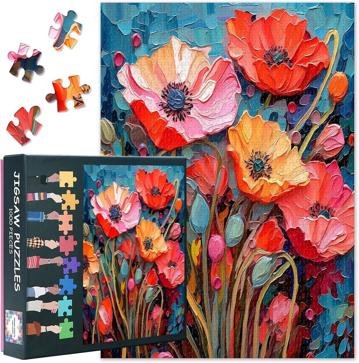 Puzzel 1000 Stukjes Abstracte Klaprozen in Pasteltinten - Botanische Kunst voor Volwassenen