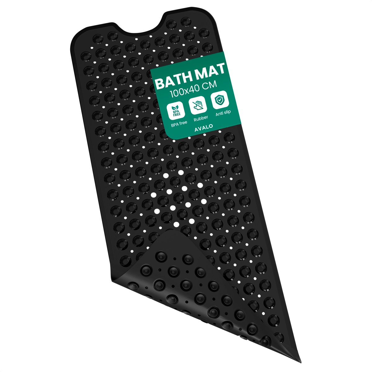 Avalo Douchemat Antislip - 100x40 cm - Badmat Antislip voor in Bad met Zuignappen - Antislipmat - Zwart