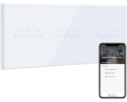 ZigBee Smart Touch Lichtschakelaar 3-voudig met Dubbele Dimmer – Glas – Compatibel met Alexa & Google Home (Hub Nodig)
