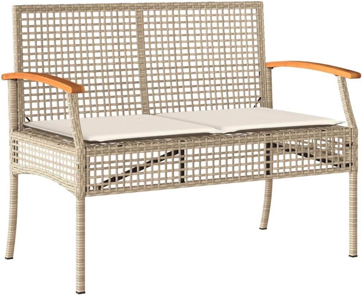 Tuinbank met kussen - Buitenbank park - Ontspannen in tuin - Weerbestendig polyrattan - 42.5 cm zithoogte - Beige