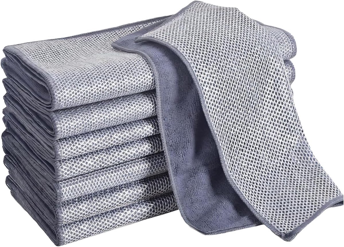 Microvezeldoeken - Keukendoeken - Effectief Reinigen - Actieve Koolvezel - 20 x 20 cm - Zilver