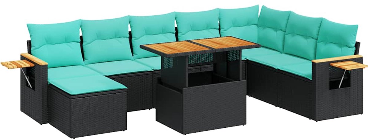 vidaXL 10-delige - Loungeset - met - kussens - poly - rattan - acacia - zwart