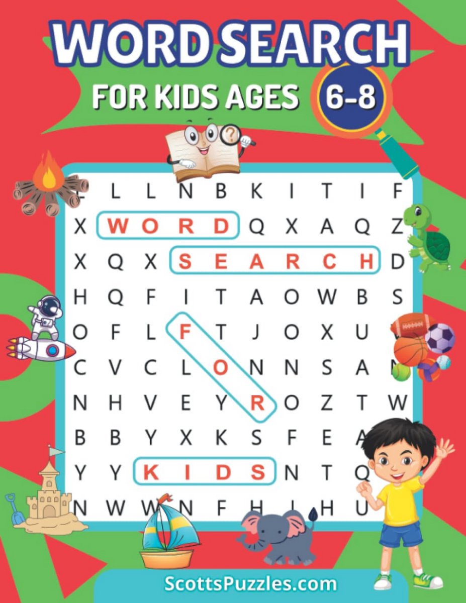 Woordzoekpuzzels voor Kinderen 6-8 Jaar: Meer Dan 75 Leuke Thema's en Woordjachten
