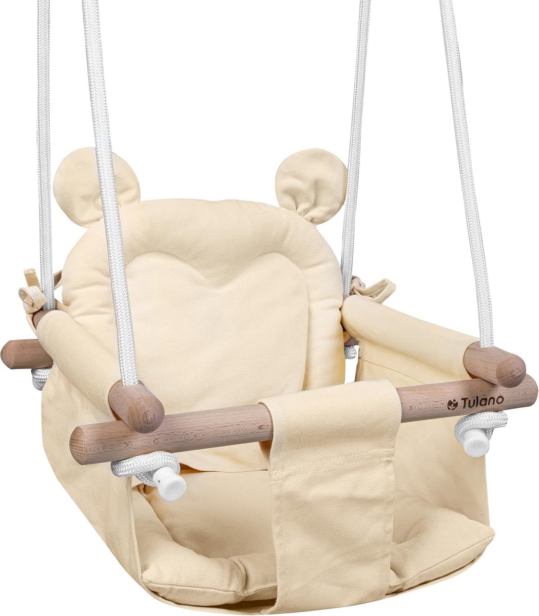 Babyschommel voor Binnen en Buiten - Veilige Houten Schommel met Gordel voor 6-36 Maanden