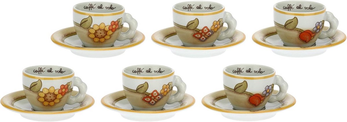 Set van 6 klassieke koffiekopjes voor een landelijke tafelsetting