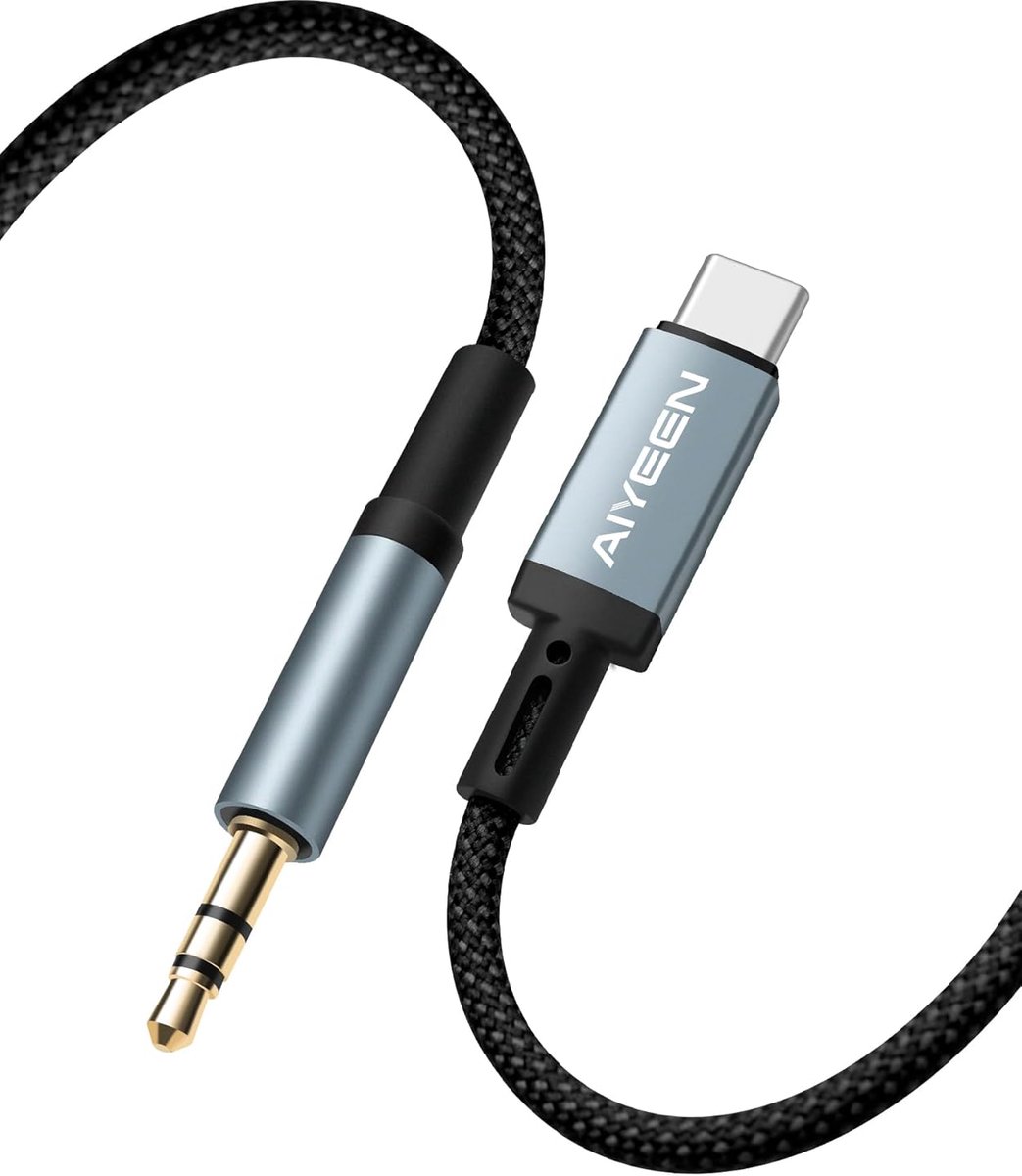 USB-C naar 3,5mm Hoofdtelefoonkabel met DAC Chip - 1 Meter Gevlochten AUX Adapter