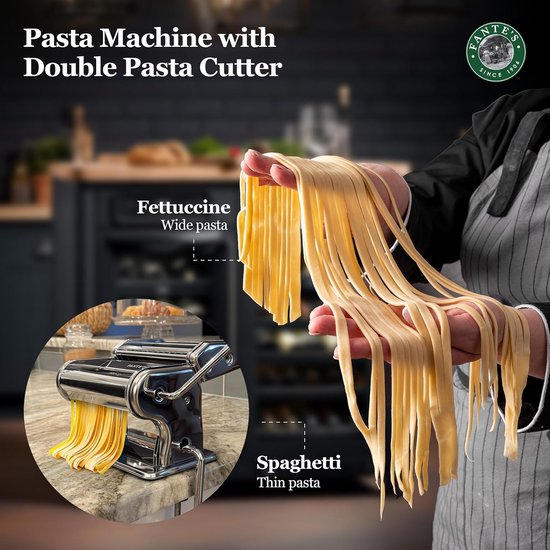 Pastamachine van Chroomstaal met Houten Handvat - Zelf Verse Pasta Maken van Pastamachine — afbeelding 5